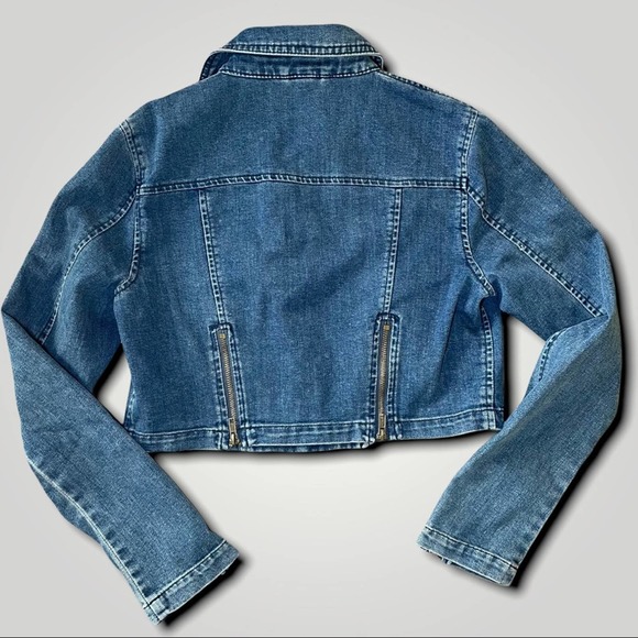 FREE PEOPLE CROPPED MOTO MOD ZIPPER DENIM JACKET - SP - Picture 3 of 5